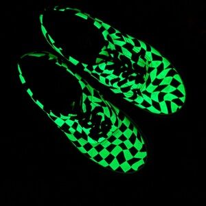 Like New Vans Stacked Warp Checkerboard Glow in the Dark Green Black Platforms